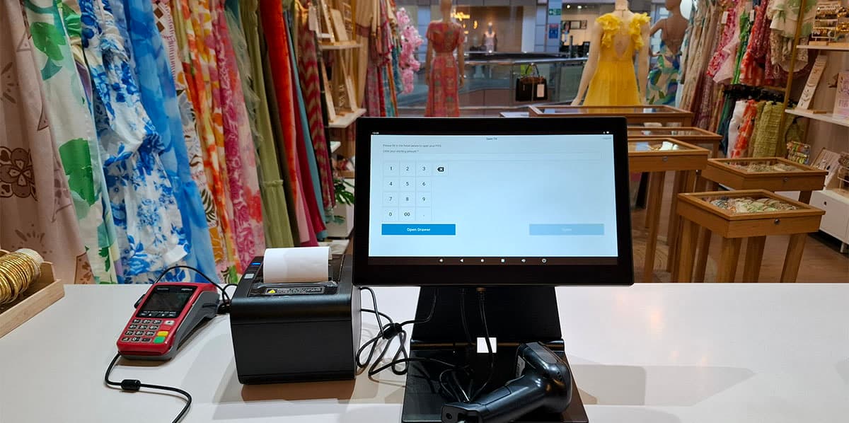 Posterita POS terminal at a Mauritius shop counter